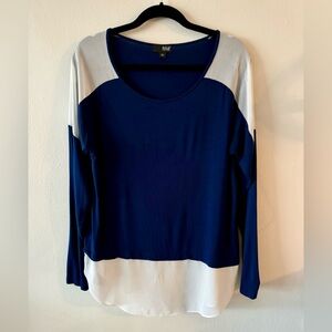 A.n.a Navy Blue & White Long Sleeve Blouse Large